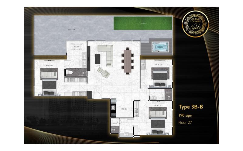 Vzorový 3 pokojový apartmán 190 m², typ 3B-B