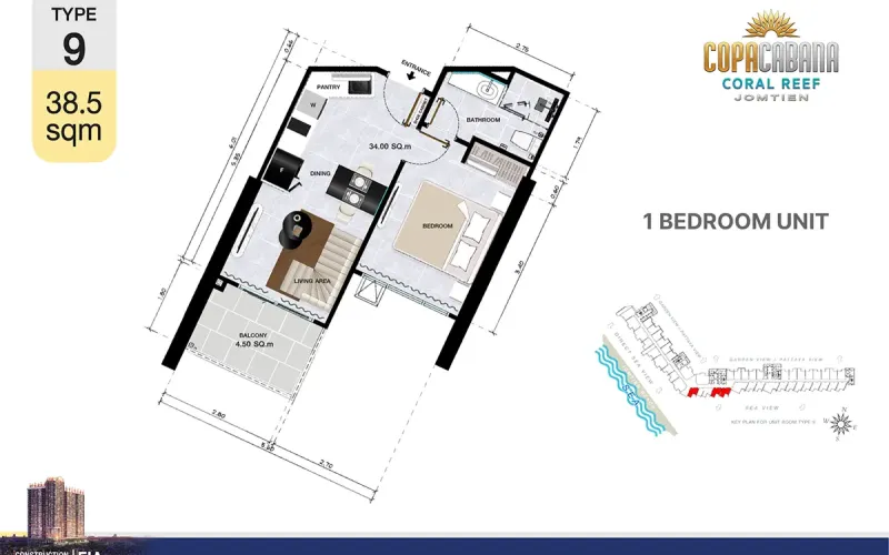 Vzorový 1 pokojový apartmán 38,5 m², typ 9