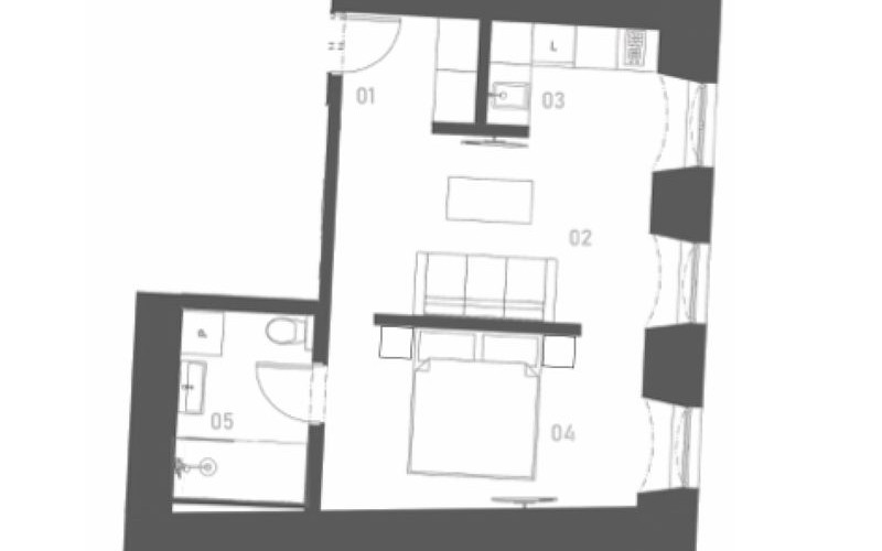 Rezidence Trojka - vzorový apartmán 1+kk A1