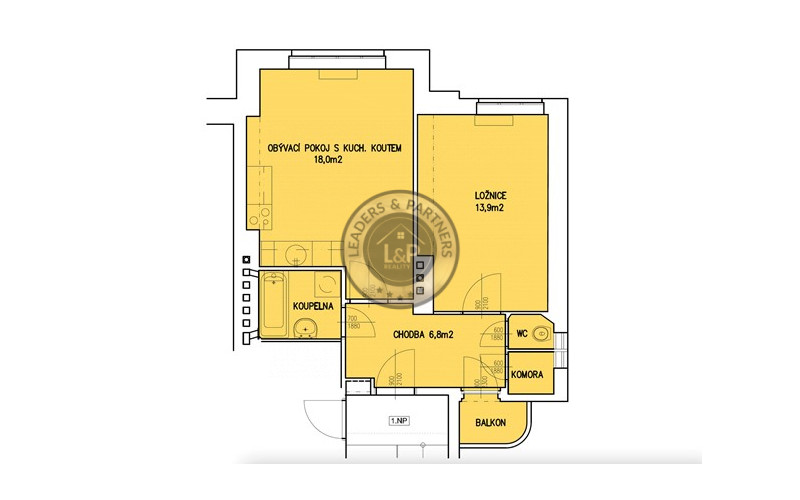 Pronájem, 2+kk, 47m2, Praha 4 - Podolí
