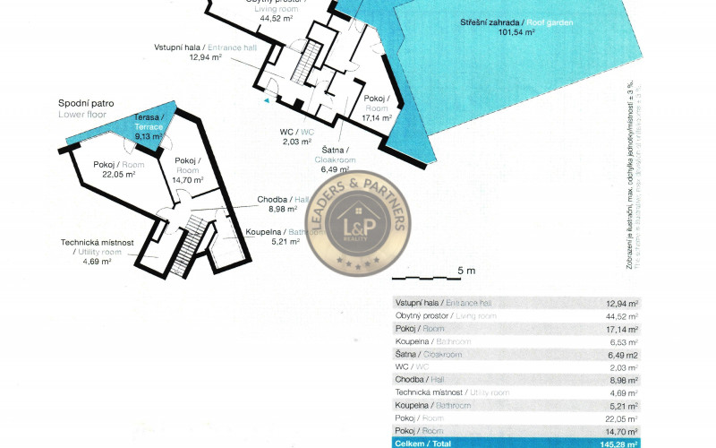 Plně zařízený 4+kk, 145 m² (Mezonet) s velkou střešní zahradou